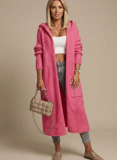 Clara | Damen Übergangsjacke lange Kapuzen-Strickjacke Baumwollmischung