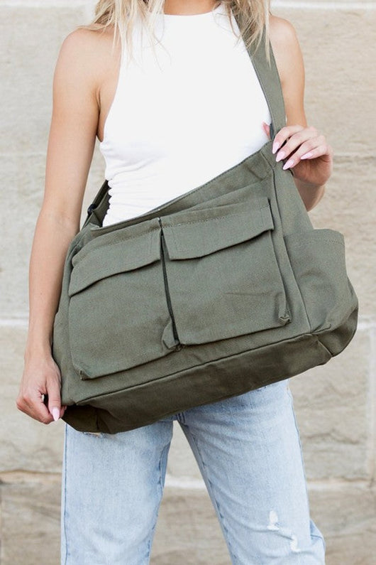 Elfriede | Damen Übergroße Canvas Tote Bag Messenger Schultertasche