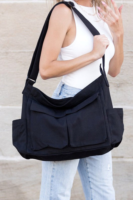 Elfriede | Damen Übergroße Canvas Tote Bag Messenger Schultertasche