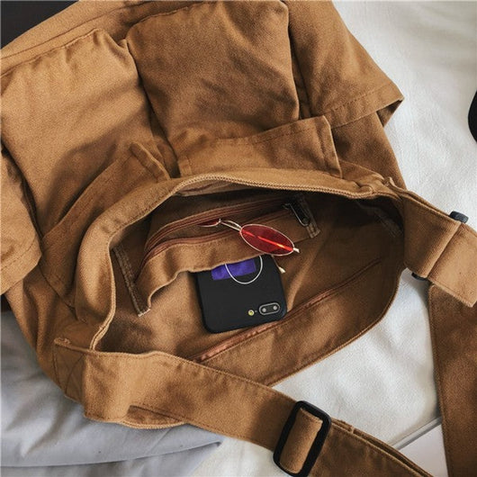 Elfriede | Damen Übergroße Canvas Tote Bag Messenger Schultertasche