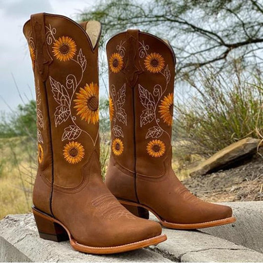 Elisabeth | Damen Bestickte Sonnenblumen Cowboystiefel