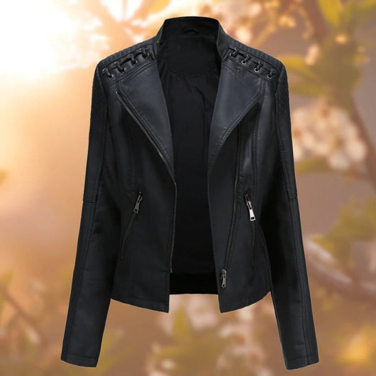Elisabeth | Damen Bikerjacke Kunstleder Reißverschluss Schulterdetail