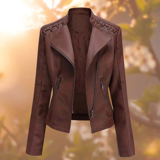 Elisabeth | Damen Bikerjacke Kunstleder Reißverschluss Schulterdetail