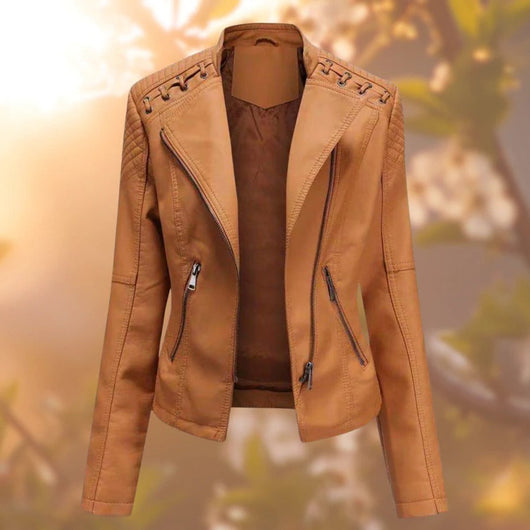 Elisabeth | Damen Bikerjacke Kunstleder Reißverschluss Schulterdetail