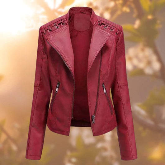 Elisabeth | Damen Bikerjacke Kunstleder Reißverschluss Schulterdetail