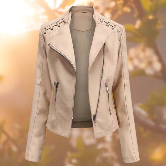 Elisabeth | Damen Bikerjacke Kunstleder Reißverschluss Schulterdetail