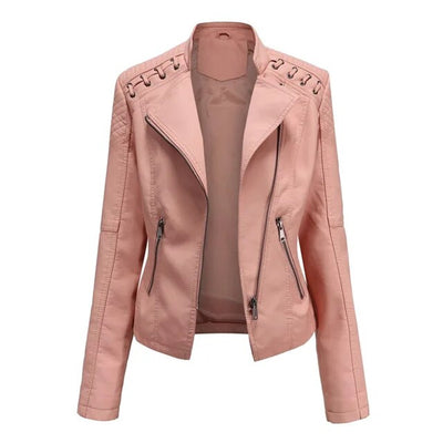 Elisabeth | Damen Bikerjacke Kunstleder Reißverschluss Schulterdetail