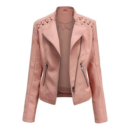 Elisabeth | Damen Bikerjacke Kunstleder Reißverschluss Schulterdetail