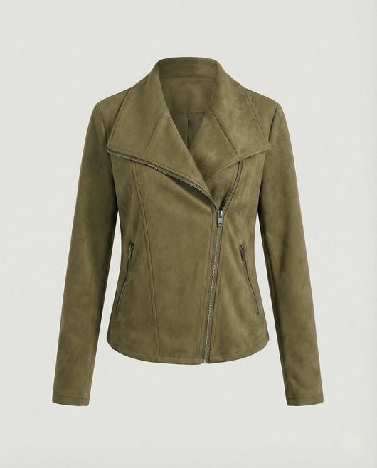 Nora | Damen Bikerjacke Kunstleder Wildlook asymmetrischer Reißverschluss