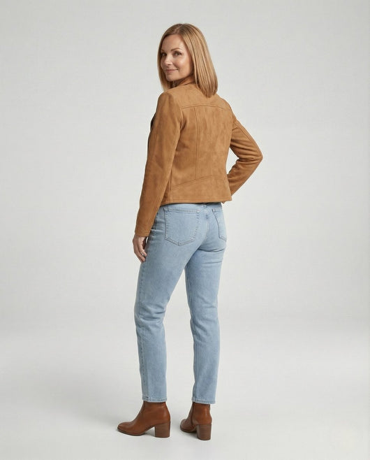 Nora | Damen Bikerjacke Kunstleder Wildlook asymmetrischer Reißverschluss