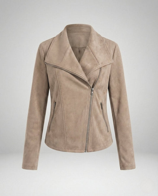 Nora | Damen Bikerjacke Kunstleder Wildlook asymmetrischer Reißverschluss