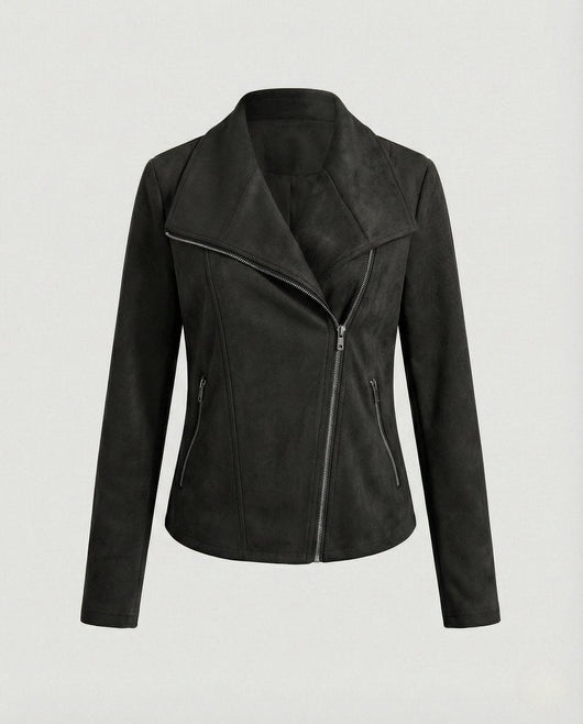 Nora | Damen Bikerjacke Kunstleder Wildlook asymmetrischer Reißverschluss