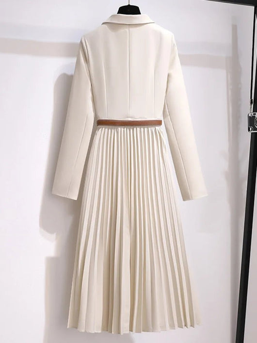 Emilia | Damen Blazer-Style Midi-Kleid mit Plisseerock und Gürtel