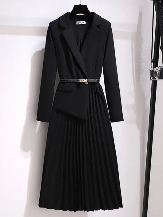 Emilia | Damen Blazer-Style Midi-Kleid mit Plisseerock und Gürtel