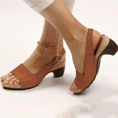 Amelie | Damen Block-Heel Slingback Sandalen mit Schnalle