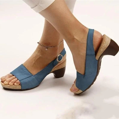 Amelie | Damen Block-Heel Slingback Sandalen mit Schnalle