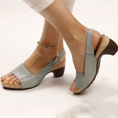 Katharina | Damen Blockabsatz Slingback Sandalen Offene Zehenpartie Schnallenverschluss