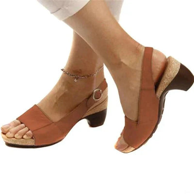 Katharina | Damen Blockabsatz Slingback Sandalen Offene Zehenpartie Schnallenverschluss