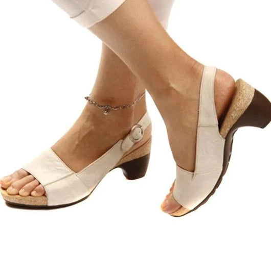 Katharina | Damen Blockabsatz Slingback Sandalen Offene Zehenpartie Schnallenverschluss