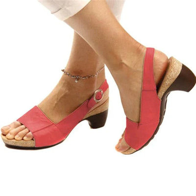 Katharina | Damen Blockabsatz Slingback Sandalen Offene Zehenpartie Schnallenverschluss