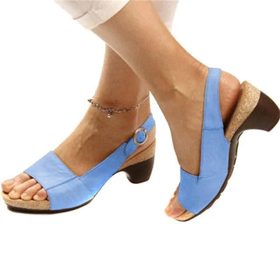 Katharina | Damen Blockabsatz Slingback Sandalen Offene Zehenpartie Schnallenverschluss