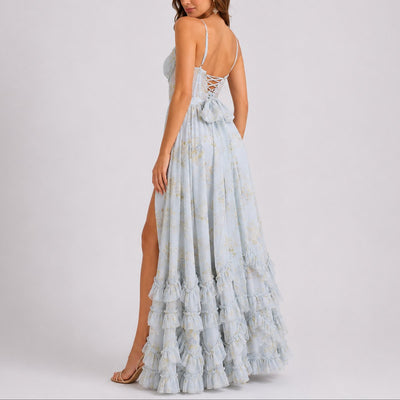 Luisa | Damen Blumen Korsett Maxi Kleid Hochzeitsgast Herbst Abendkleid