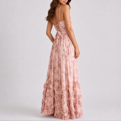 Luisa | Damen Blumen Korsett Maxi Kleid Hochzeitsgast Herbst Abendkleid