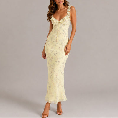 Greta | Damen Blumen Maxi Hochzeitskleid Rüschenträger Elegant