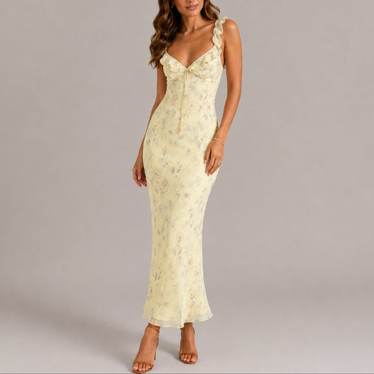 Greta | Damen Blumen Maxi Hochzeitskleid Rüschenträger Elegant