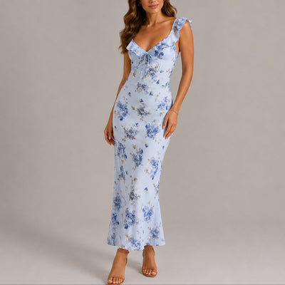 Greta | Damen Blumen Maxi Hochzeitskleid Rüschenträger Elegant