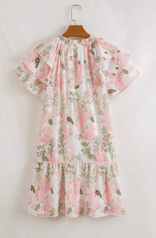 Hannah | Damen Blumen-Mini-Sommerkleid mit Puffärmeln und V-Ausschnitt
