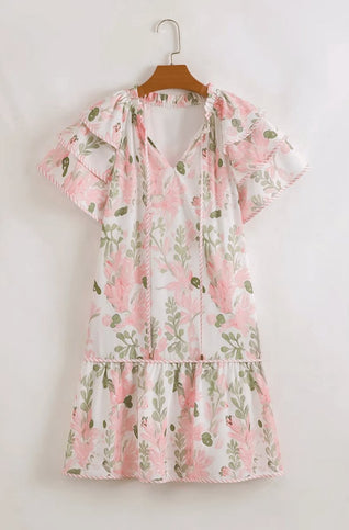 Hannah | Damen Blumen-Mini-Sommerkleid mit Puffärmeln und V-Ausschnitt