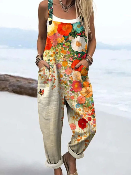 Mia | Damen Blumen-Overall mit weitem Bein ärmelloser Jumpsuit