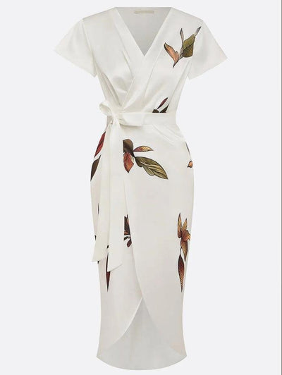 Amelie | Damen Blumen Wickel Midi Kleid V-Ausschnitt