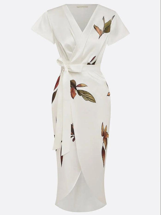 Amelie | Damen Blumen Wickel Midi Kleid V-Ausschnitt