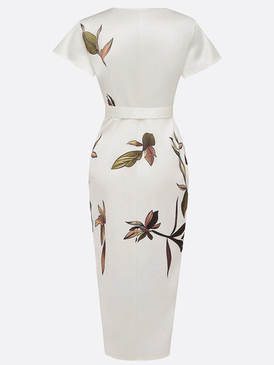 Amelie | Damen Blumen Wickel Midi Kleid V-Ausschnitt