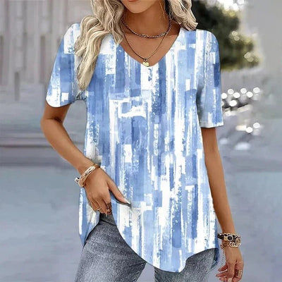 Emilia | Damen Blumenmuster V-Ausschnitt Kurzarm Top