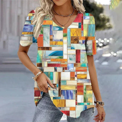 Emilia | Damen Blumenmuster V-Ausschnitt Kurzarm Top