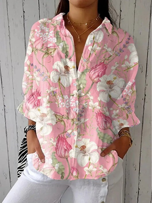 Elisabeth | Damen Blumenprint-Bluse mit V-Ausschnitt lockere Passform