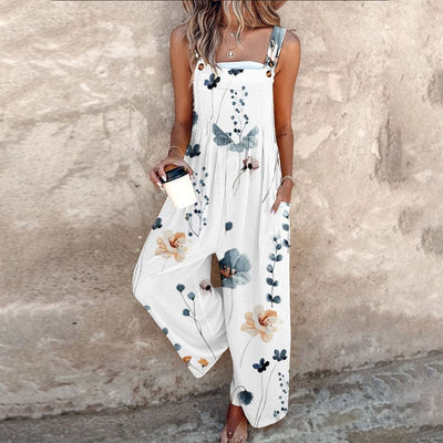 Nora | Damen Blumenprint Latzhose Weites Bein Ärmelloser Overall