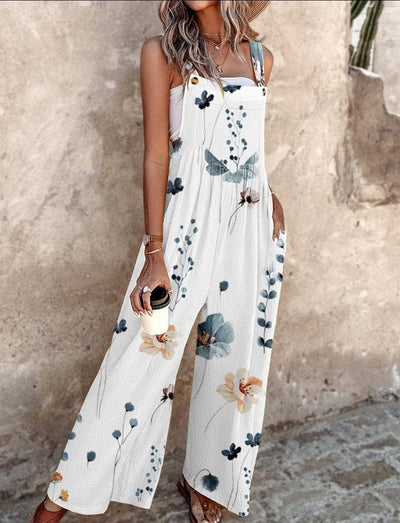 Nora | Damen Blumenprint Latzhose Weites Bein Ärmelloser Overall