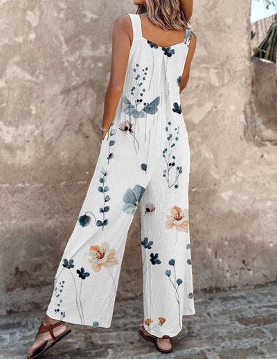 Nora | Damen Blumenprint Latzhose Weites Bein Ärmelloser Overall