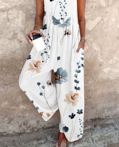 Nora | Damen Blumenprint Latzhose Weites Bein Ärmelloser Overall