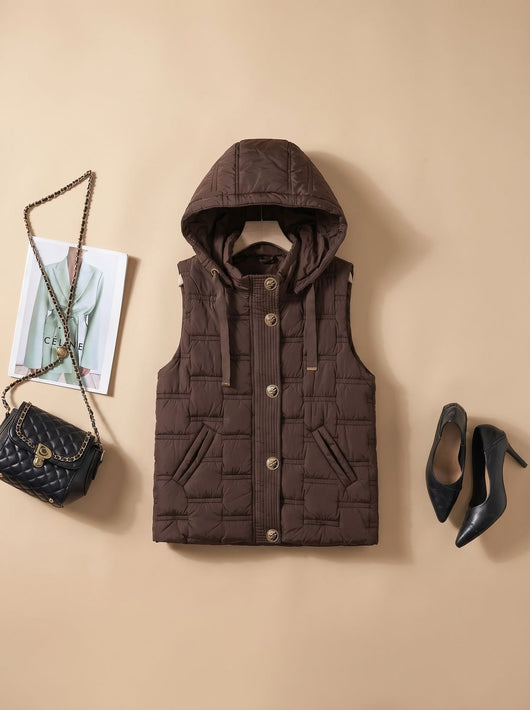 Leonie | Damen Bodywarmer Gesteppte Kapuzenweste mit Knopfleiste