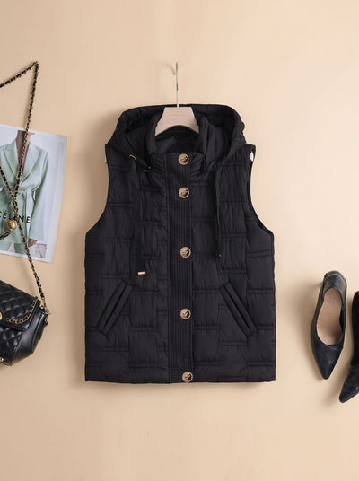 Leonie | Damen Bodywarmer Gesteppte Kapuzenweste mit Knopfleiste