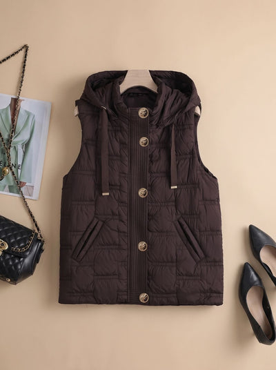 Leonie | Damen Bodywarmer Gesteppte Kapuzenweste mit Knopfleiste