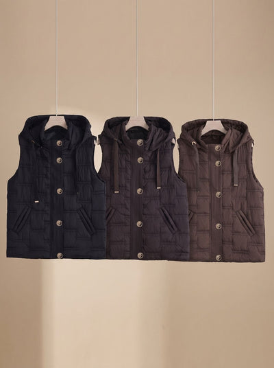 Leonie | Damen Bodywarmer Gesteppte Kapuzenweste mit Knopfleiste