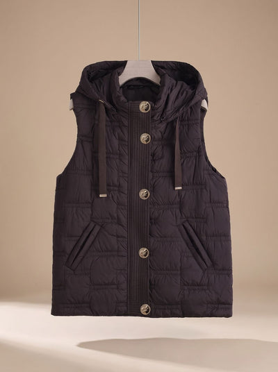 Leonie | Damen Bodywarmer Gesteppte Kapuzenweste mit Knopfleiste