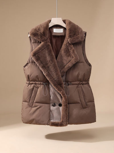 Hannah | Damen Bodywarmer gesteppte Weste Kunstpelz-Schalkragen Tunnelzug
