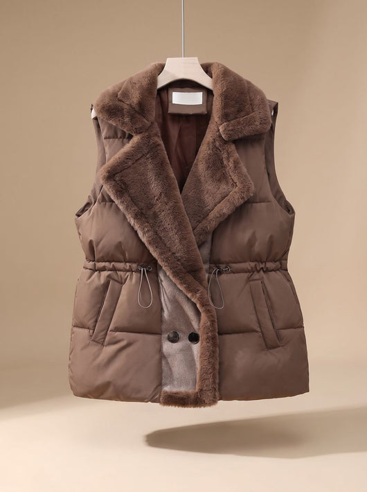 Hannah | Damen Bodywarmer gesteppte Weste Kunstpelz-Schalkragen Tunnelzug